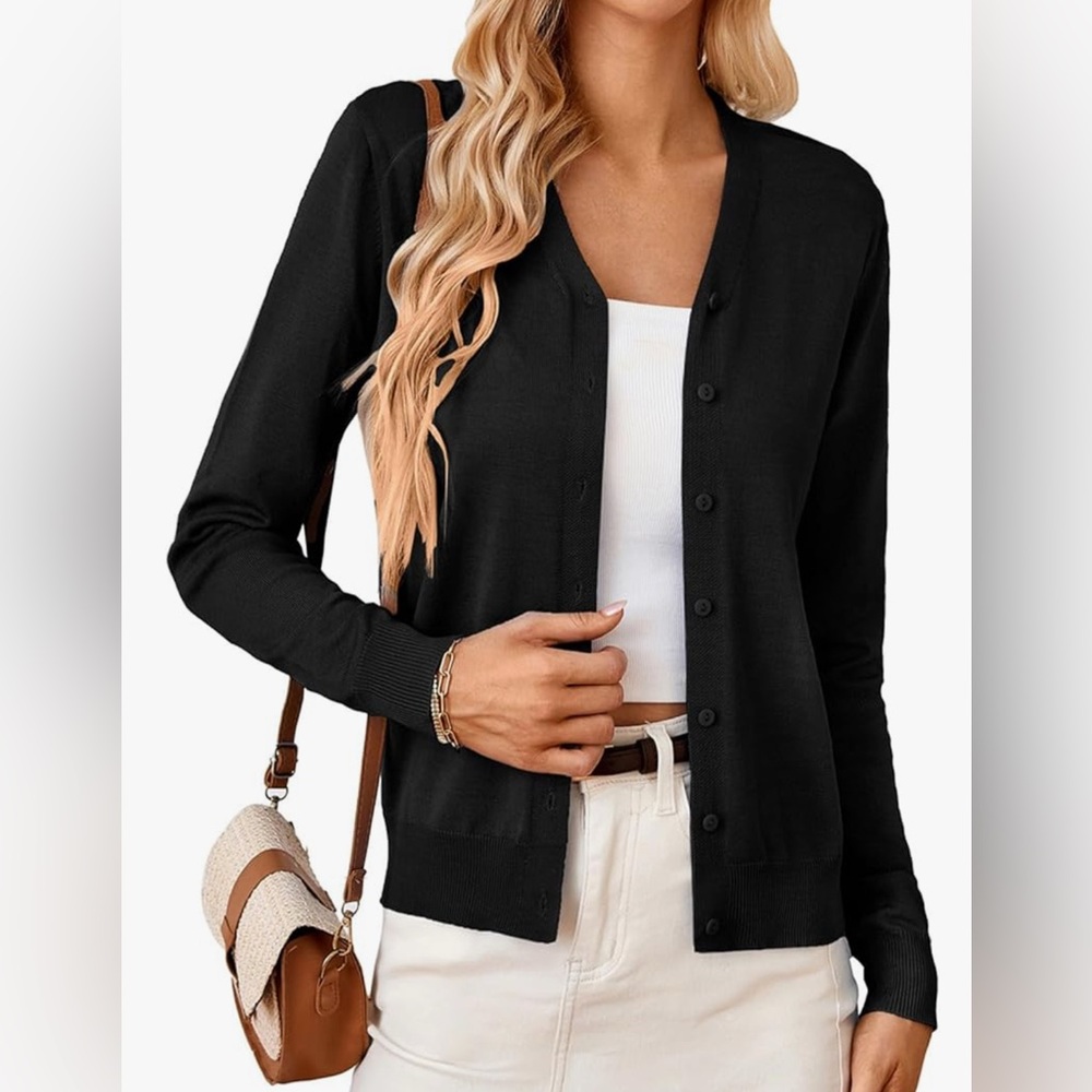 Grace Karin Black Button Down Cardigan Sweater Size XL NWT